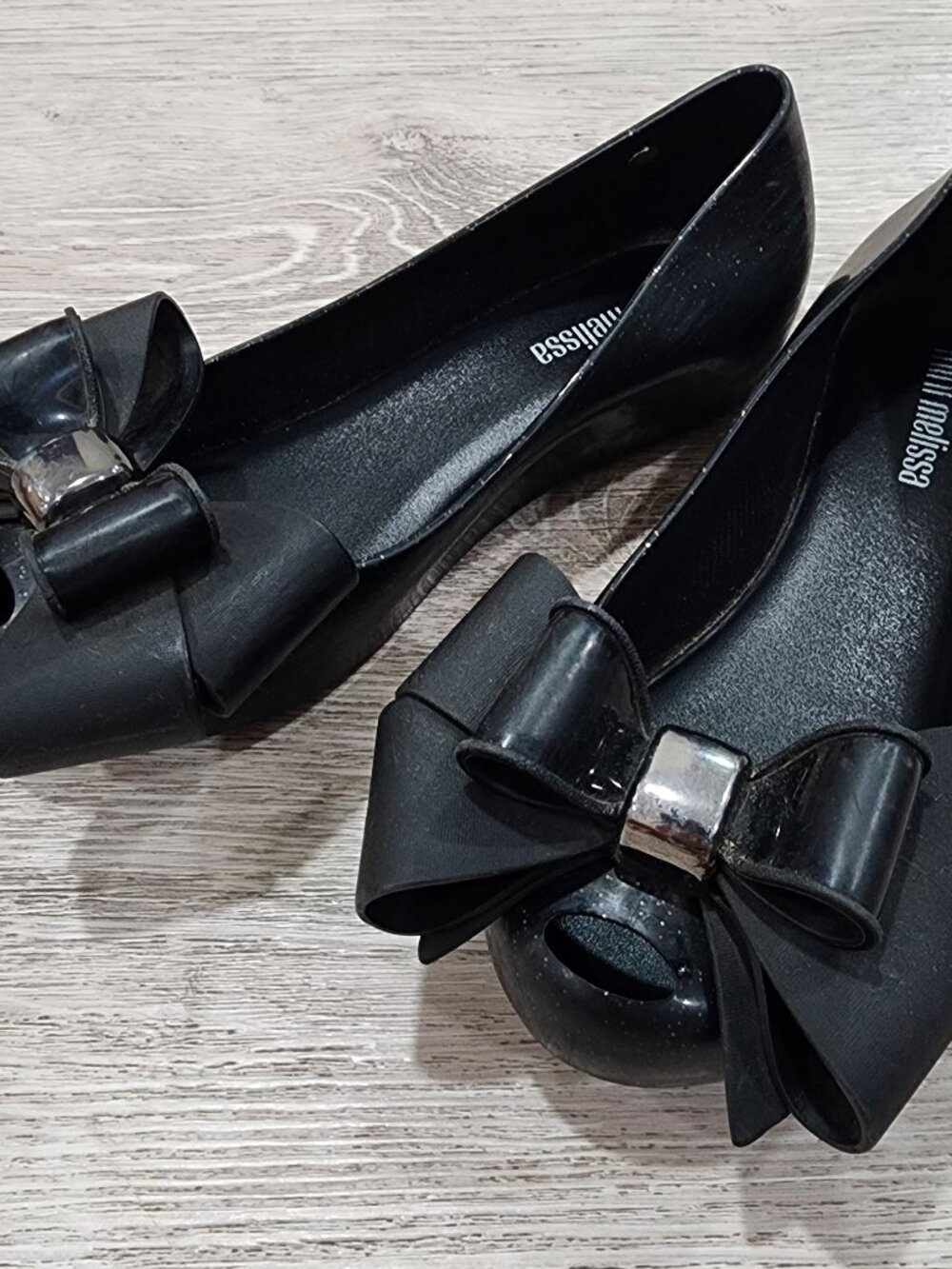 Mini Melissa Ultragirl Bow Black Sweet Jelly Flats Slip On Gilrs Size 9